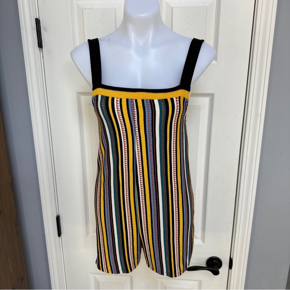 ZARA Womens Multicolor Striped Knit Tank Shorts Romper Jumpsuit Onepiece Sz S - Picture 6 of 9